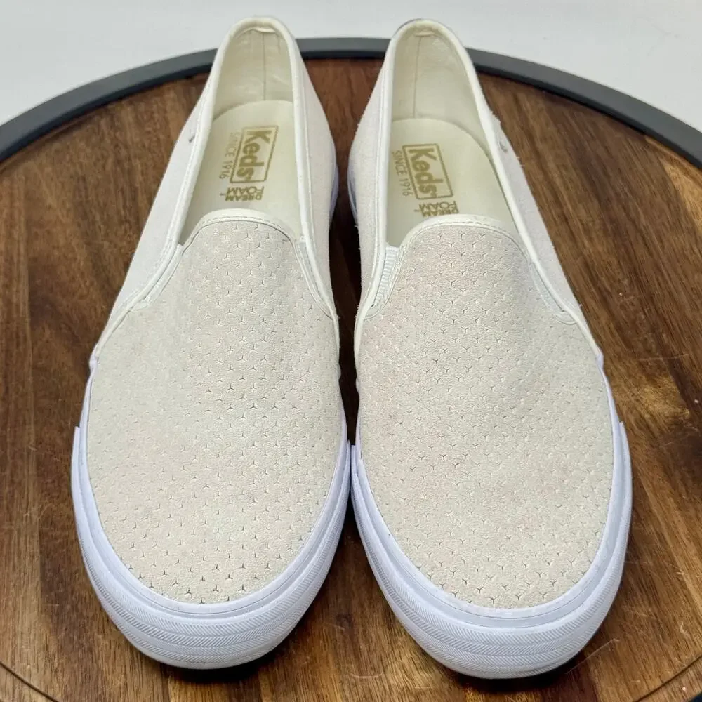 KEDS Double Decker Perforated Slip On Sneakers Off White Casual Shoes Women's 10